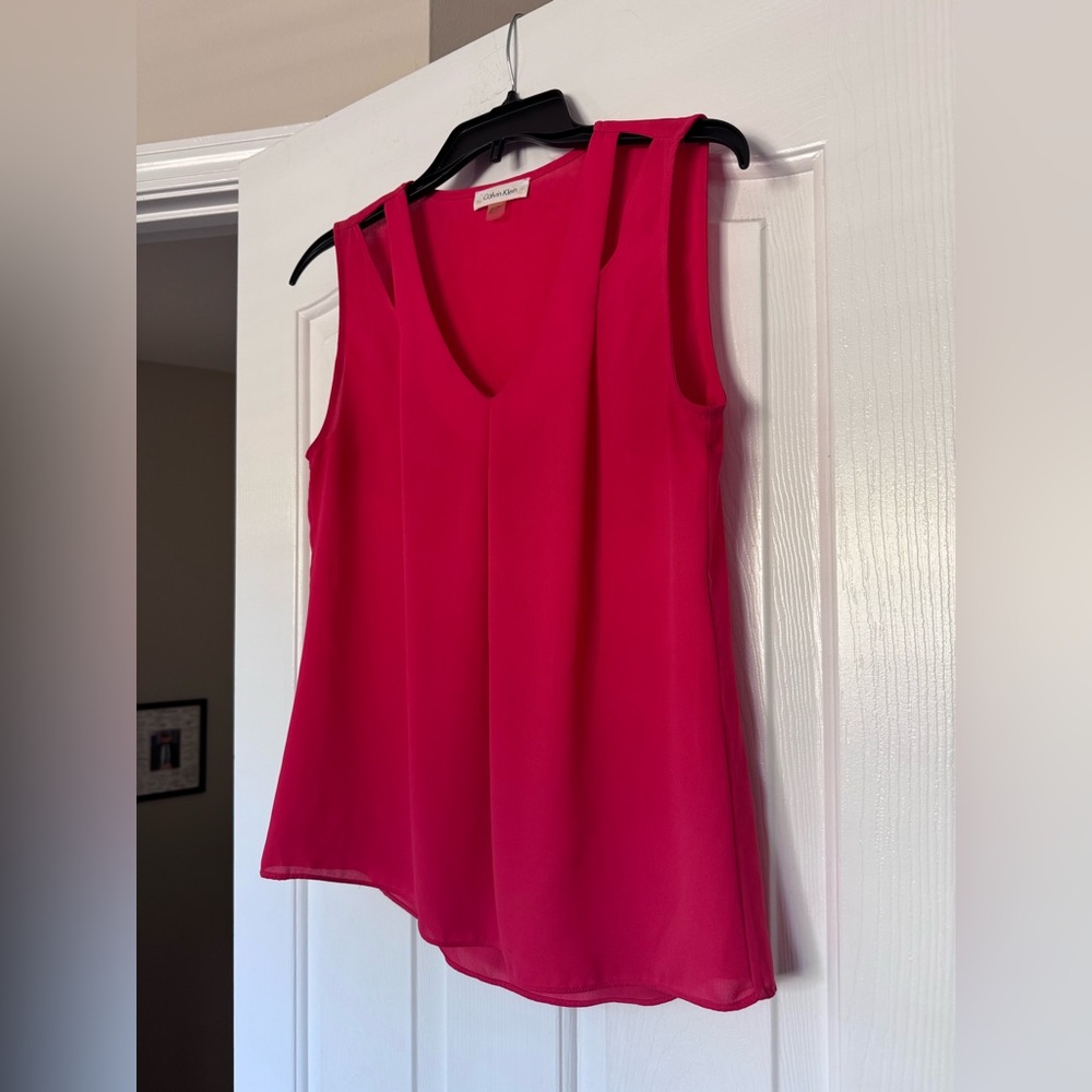 Calvin Klein Vibrant Red Orange V-Neck Sleeveless Tank